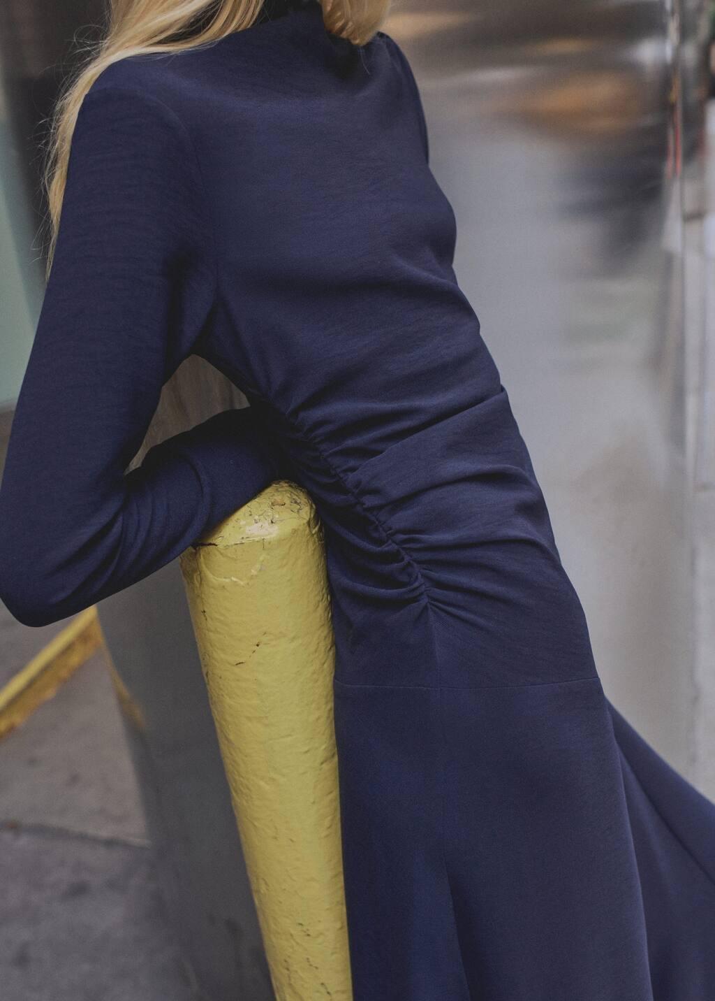 Blue Asymmetrical Pleated Dress, , large image number 2