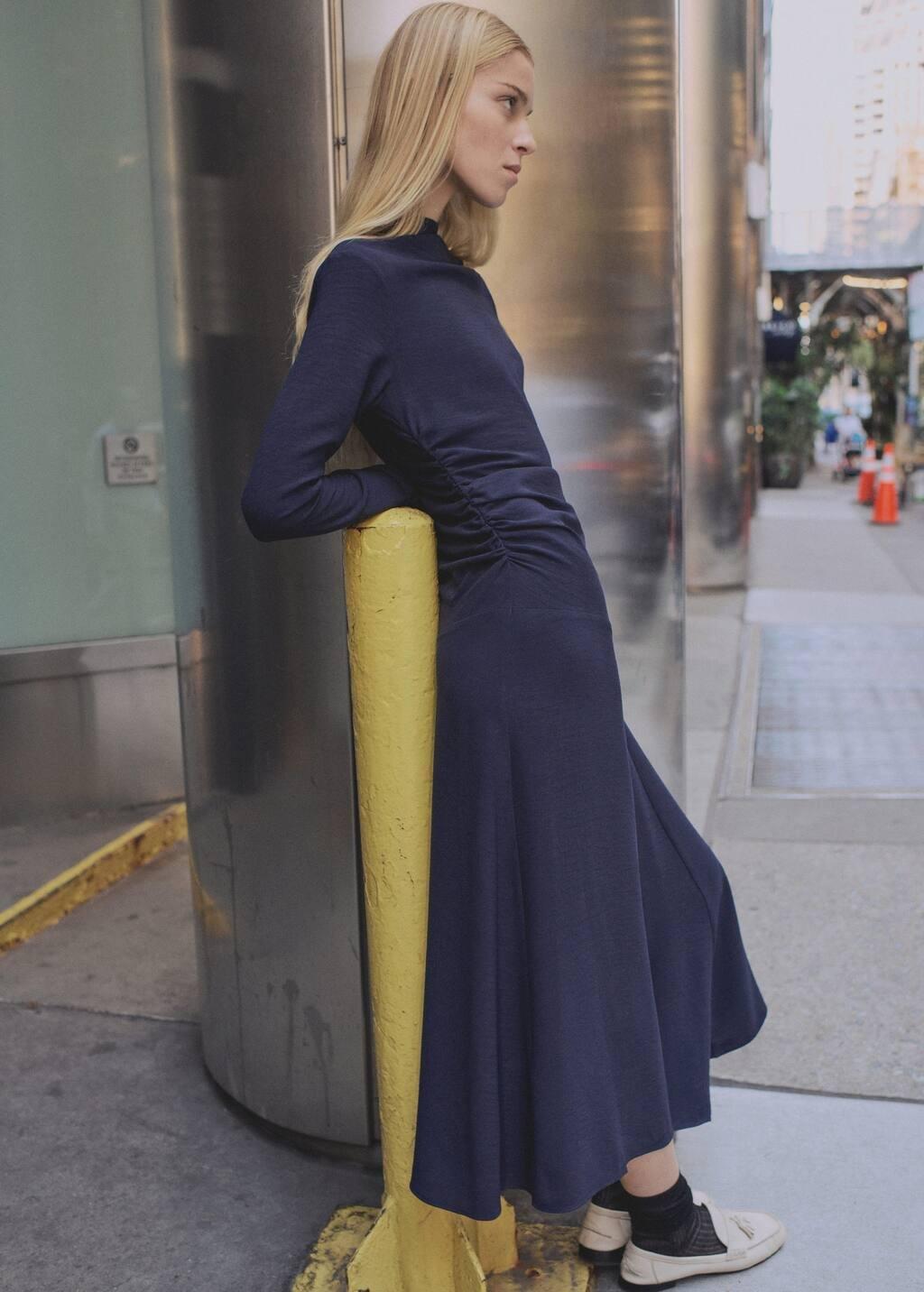 Blue Asymmetrical Pleated Dress, , large image number 5