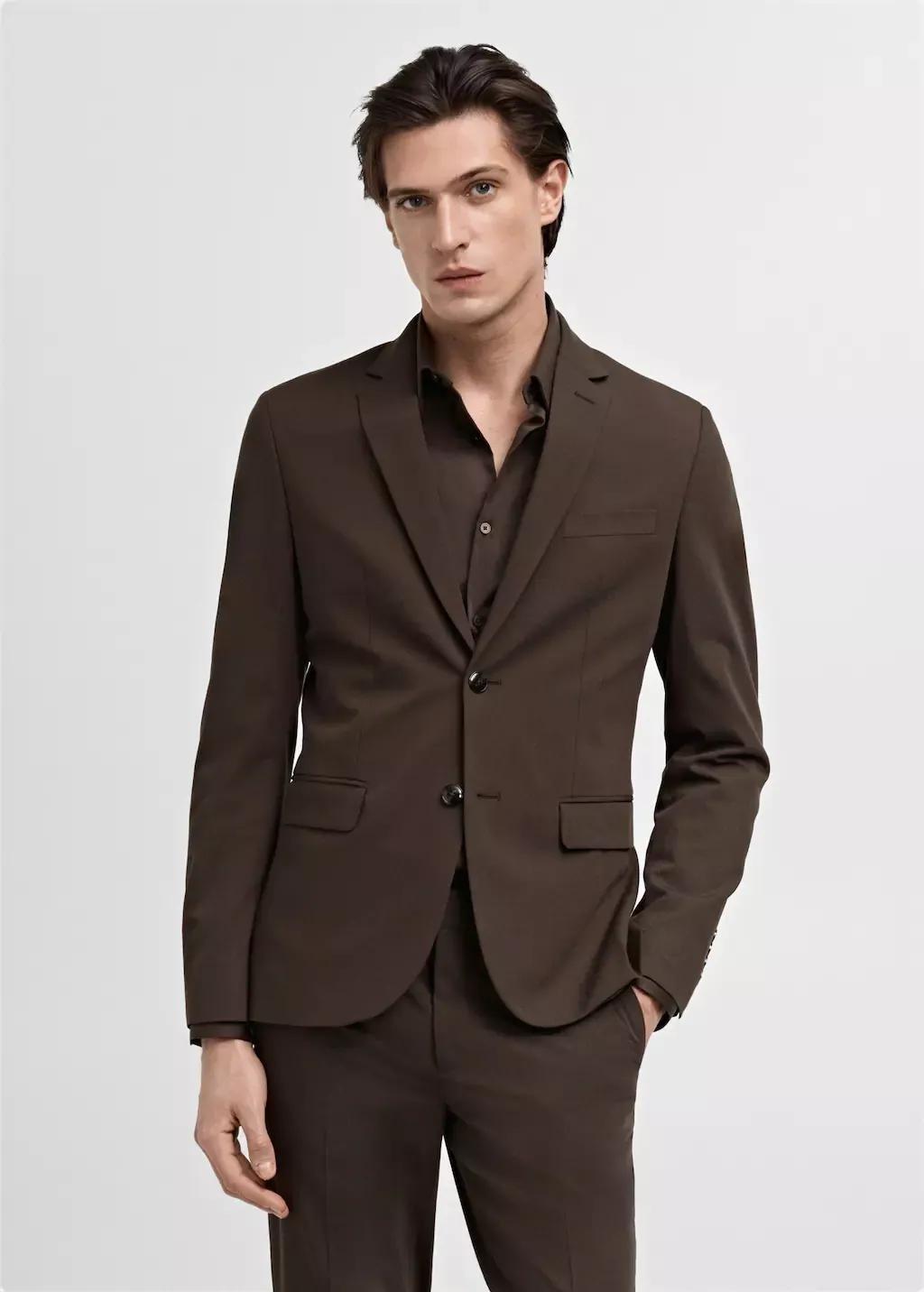 Brown Plain Suit Blazer, , large image number 0
