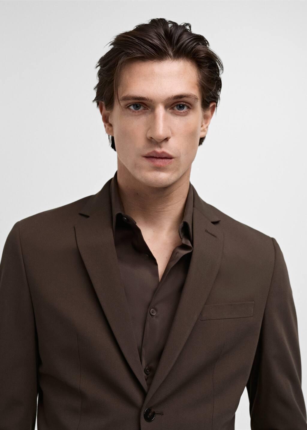 Brown Plain Suit Blazer, , large image number 2