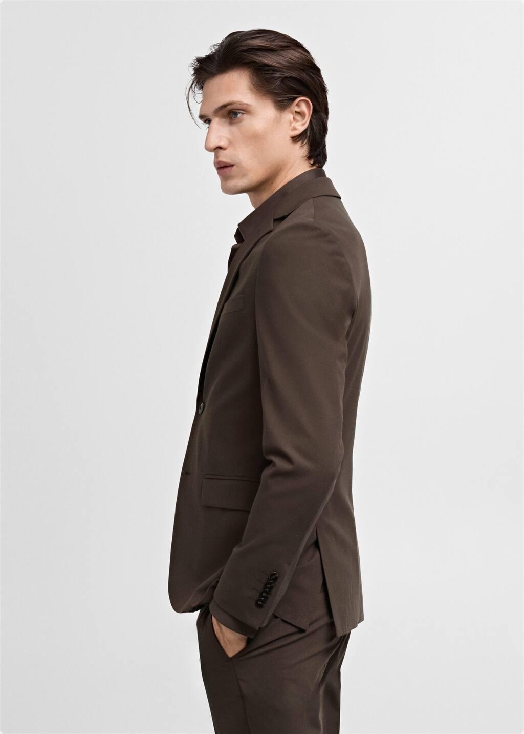 Brown Plain Suit Blazer, , large image number 3