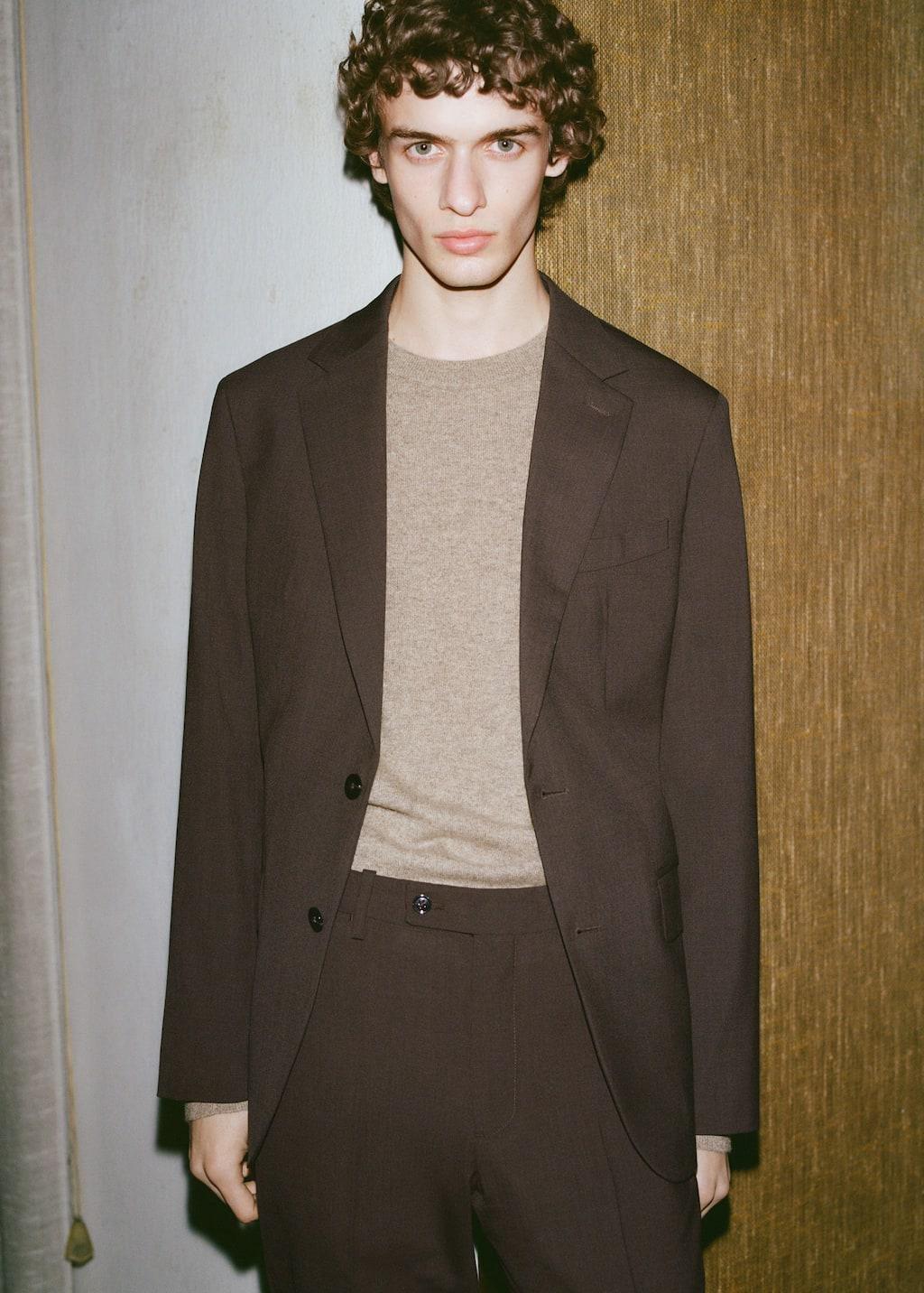 Brown Plain Suit Blazer, , large image number 4
