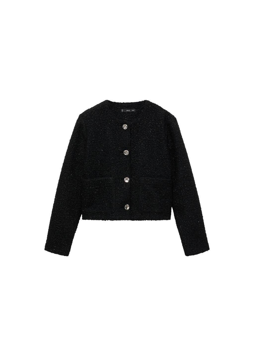 Black Shearling Jacket With Shiny Detail, , large image number 4