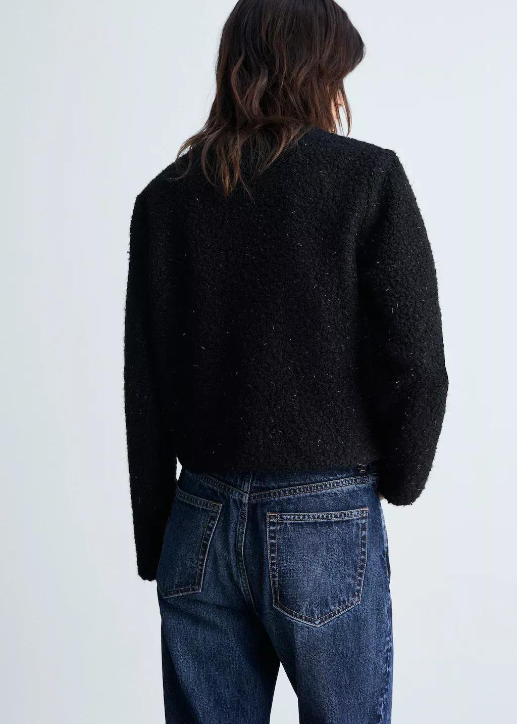 Black Shearling Jacket With Shiny Detail, , large image number 5