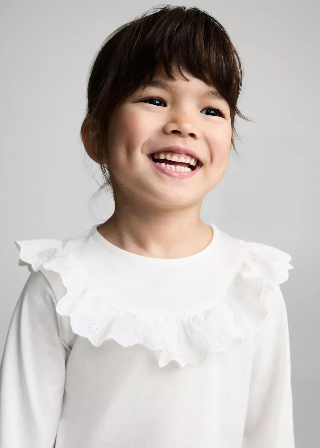White Ruffle Cotton T-Shirt, Baby Girl, , large image number 1