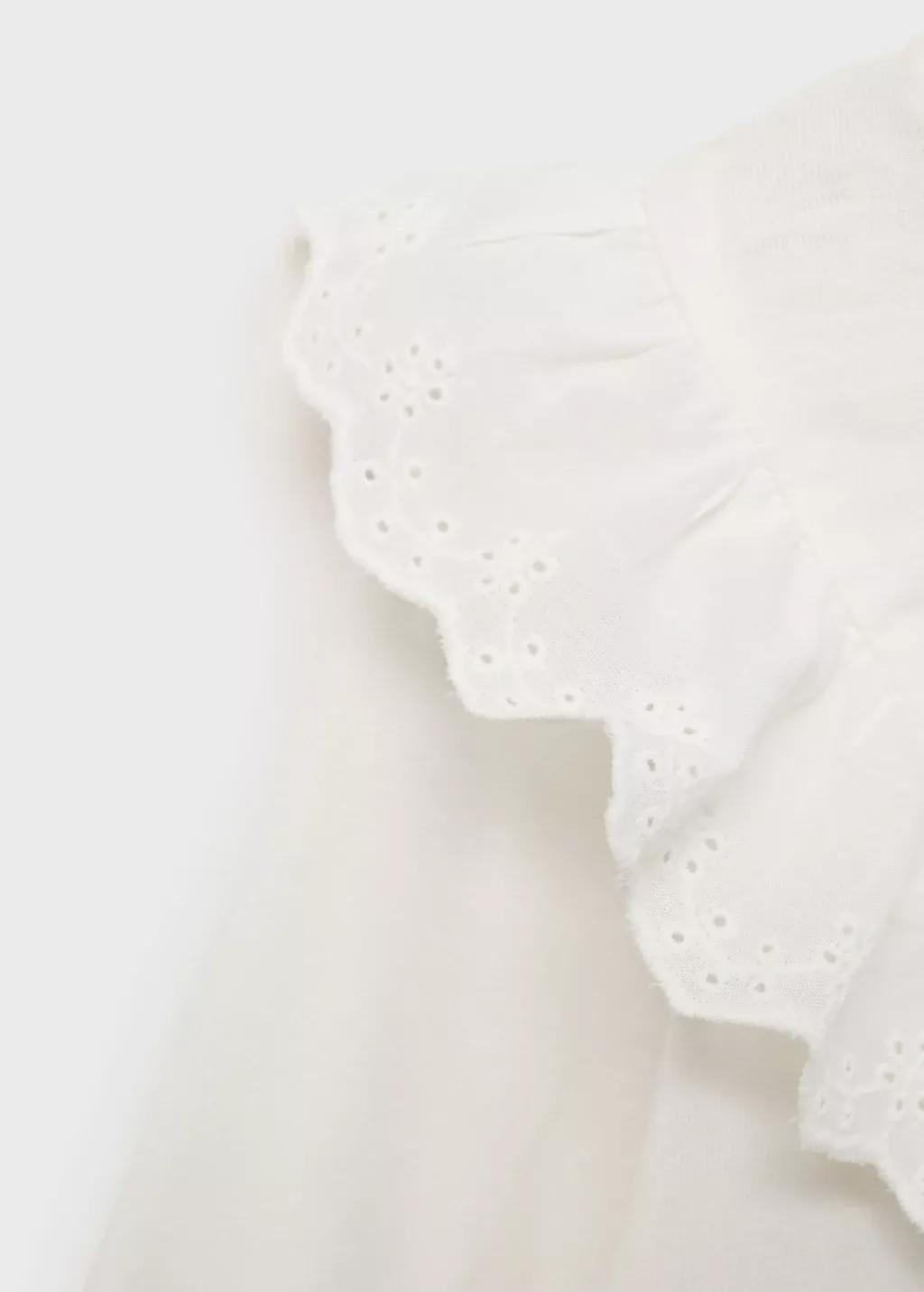 White Ruffle Cotton T-Shirt, Baby Girl, , large image number 2