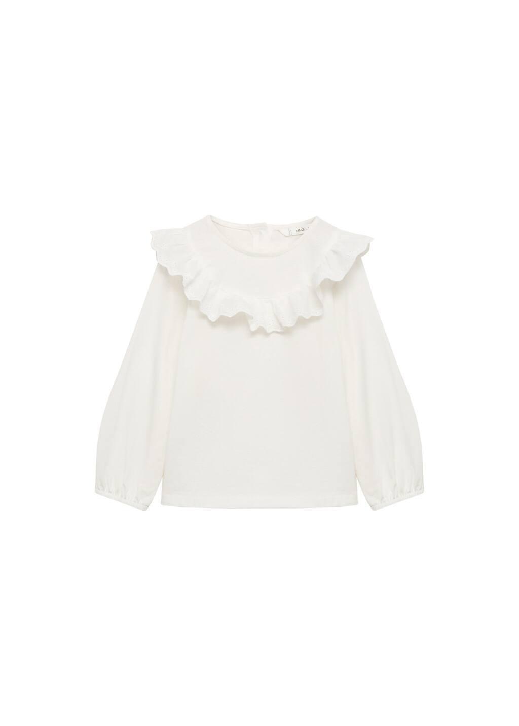 White Ruffle Cotton T-Shirt, Baby Girl, , large image number 3