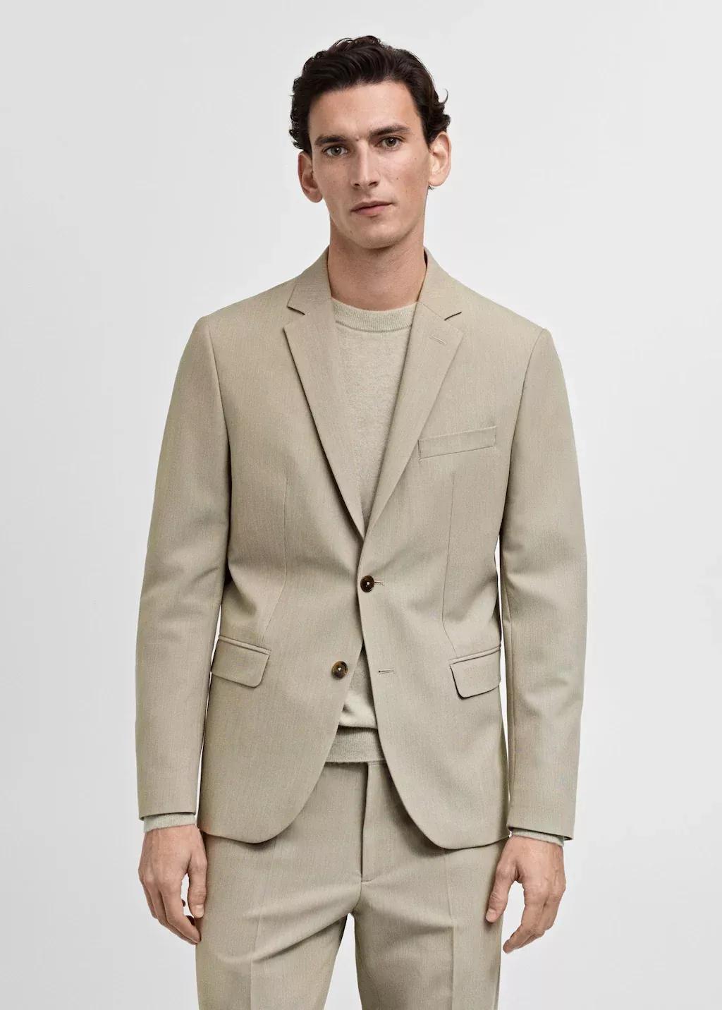 Beige Plain Suit Blazer, , large image number 0