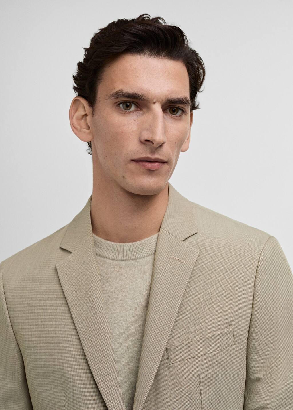 Beige Plain Suit Blazer, , large image number 1