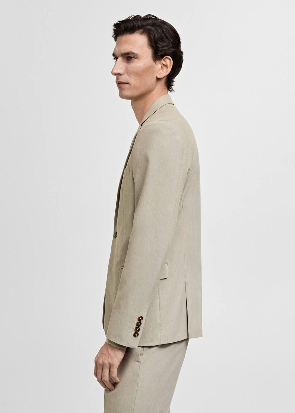 Beige Plain Suit Blazer, , large image number 2