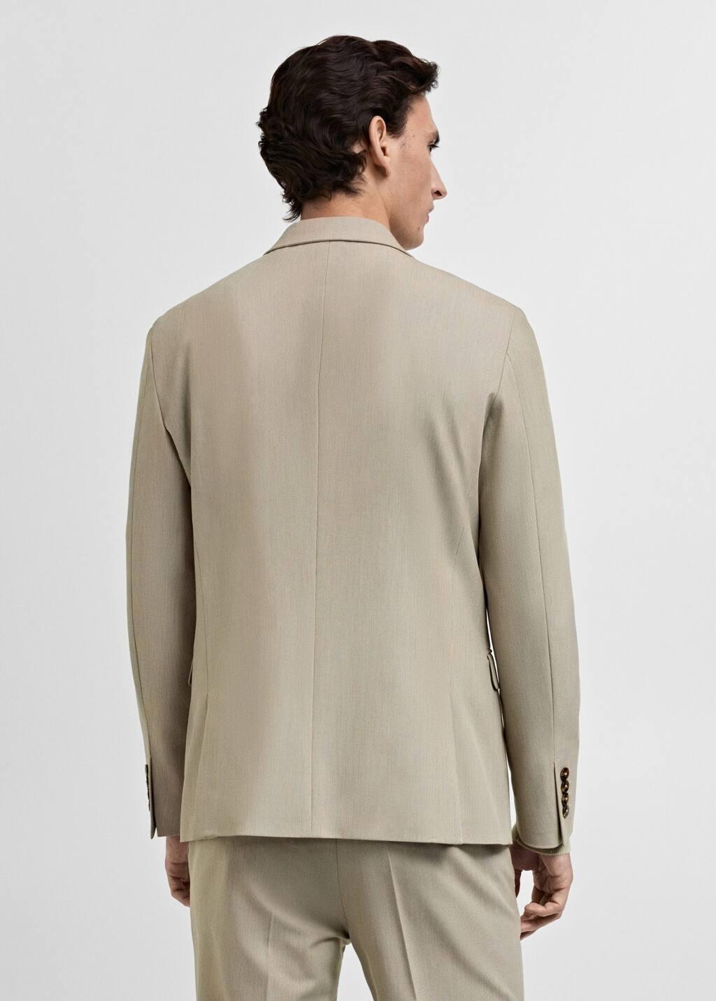 Beige Plain Suit Blazer, , large image number 5