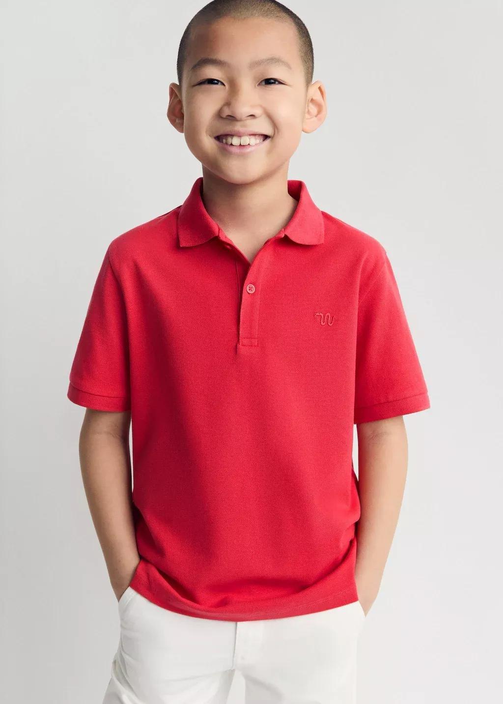 Red Short-Sleeved Cotton Polo Shirt, Kids Boy, , large image number 0