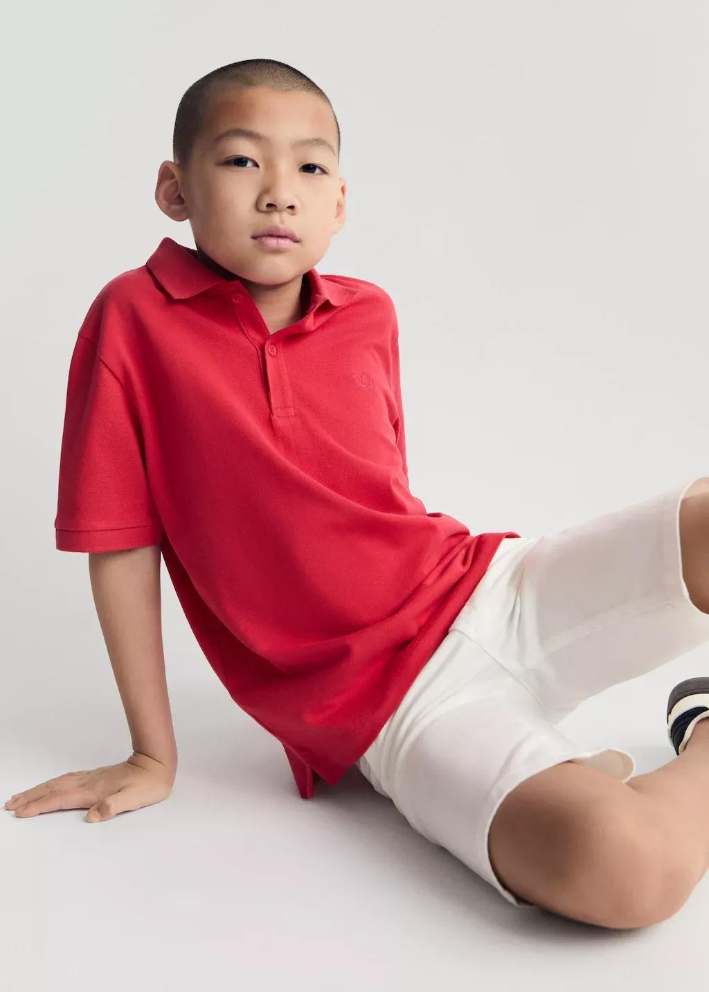 Red Short-Sleeved Cotton Polo Shirt, Kids Boy, , large image number 2