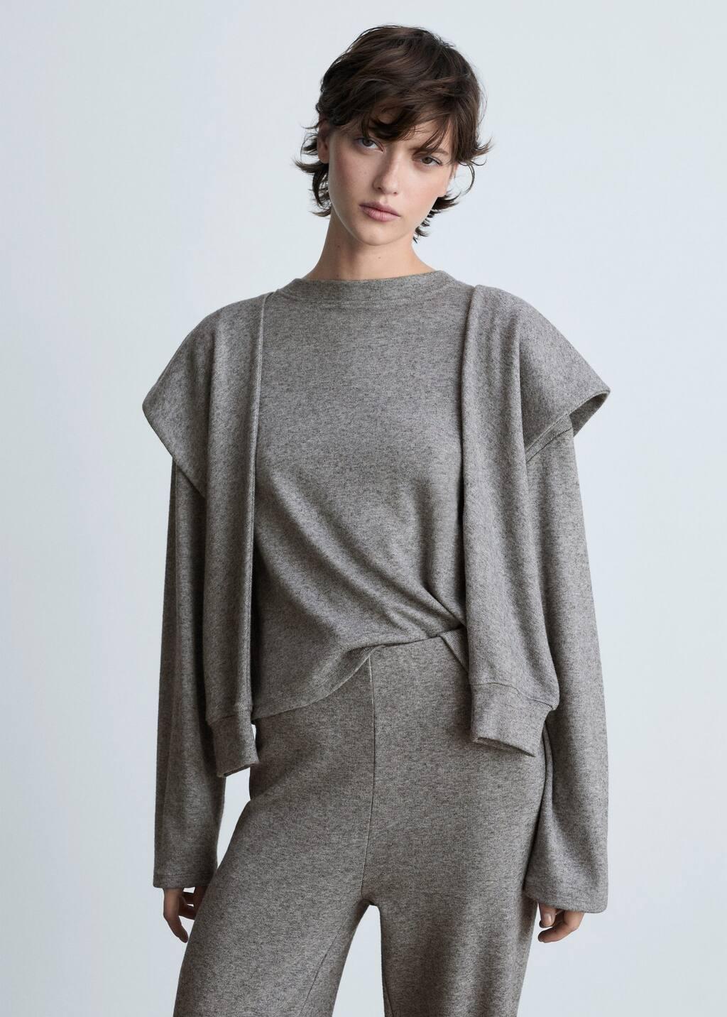 Grey Sweatshirt With Decorative Sleeve, , large image number 0