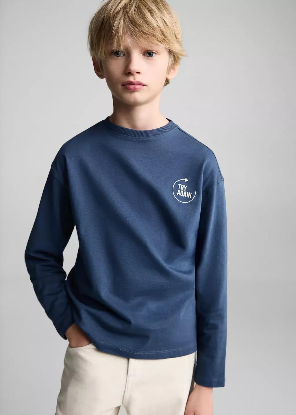 Blue Message Cotton T-Shirt, Kids Boy, , large image number 0