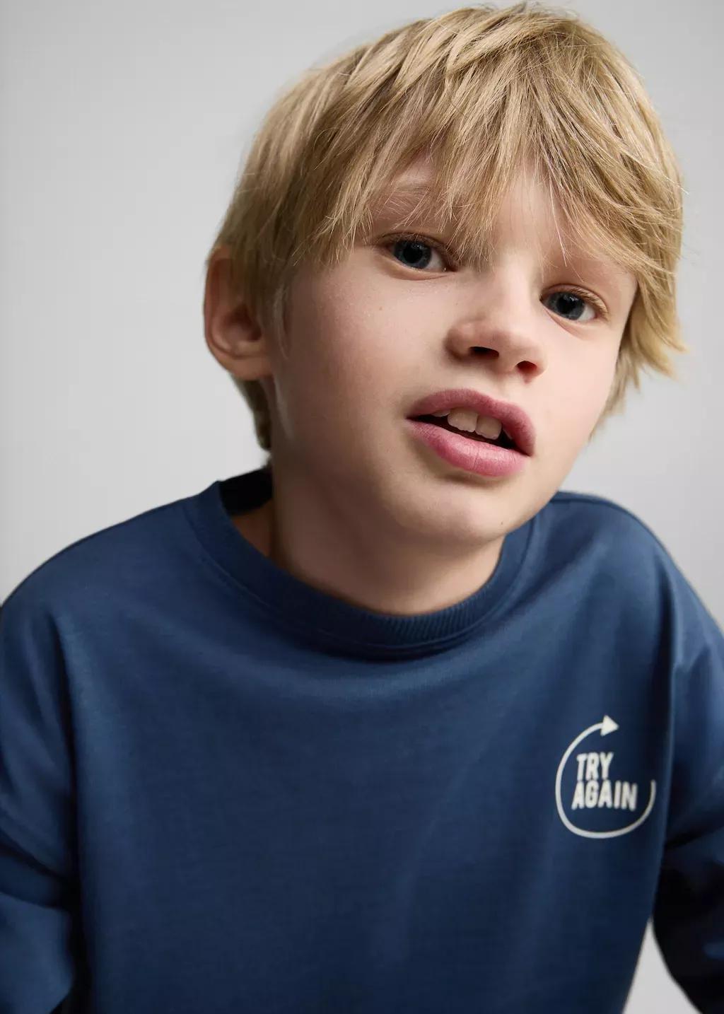 Blue Message Cotton T-Shirt, Kids Boy, , large image number 1