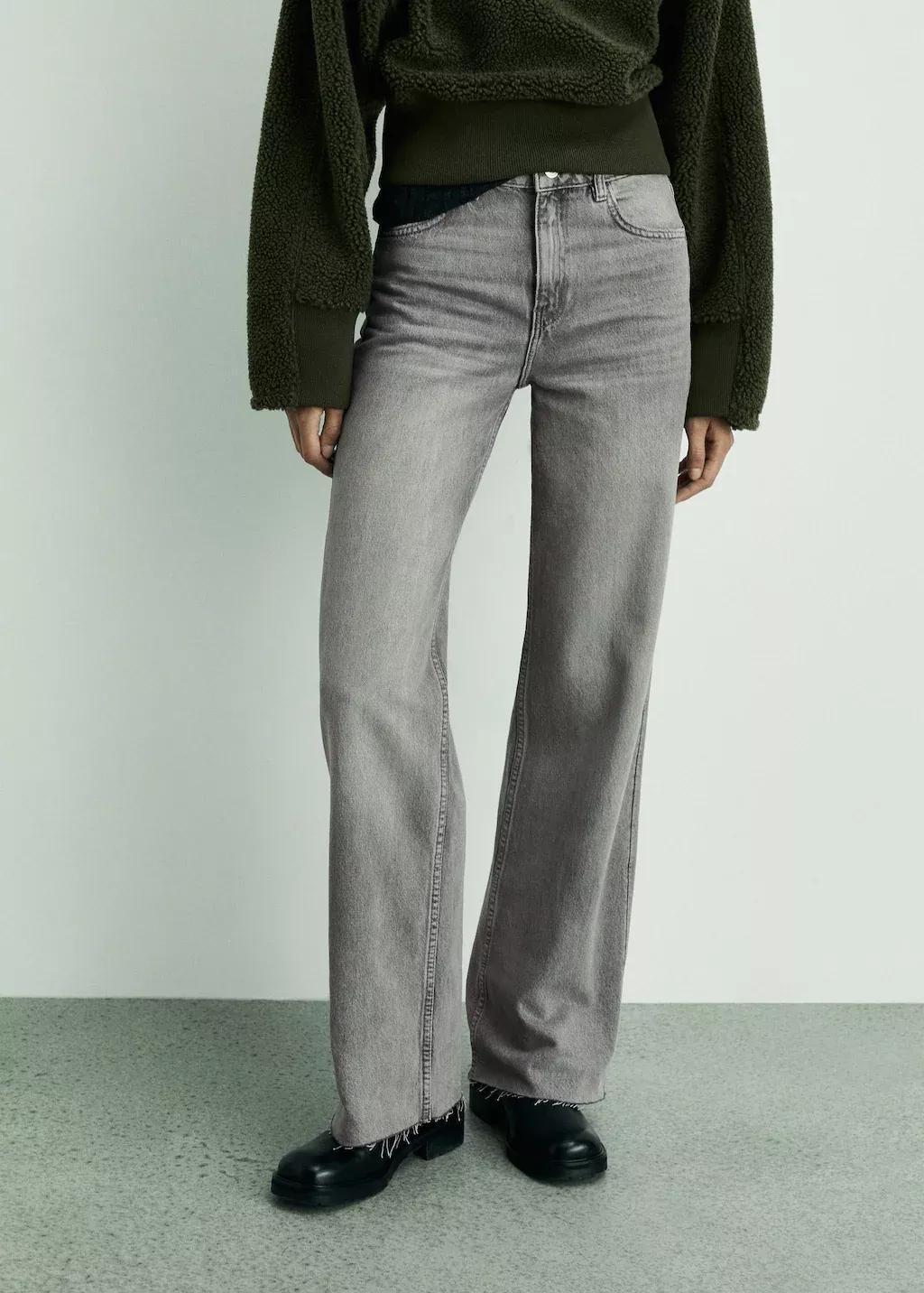 Grey Mid-Rise Wideleg Jeans, , large image number 0