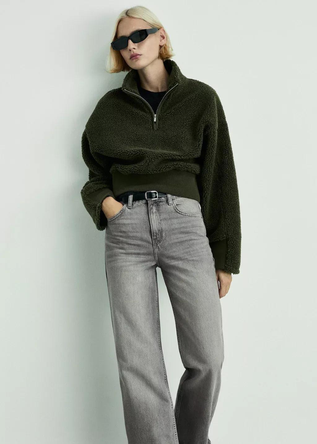 Grey Mid-Rise Wideleg Jeans, , large image number 1