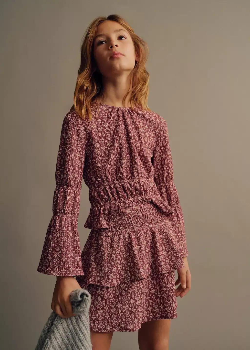 Red Printed Skirt With Ruffles, Kids Girl, , large image number 0