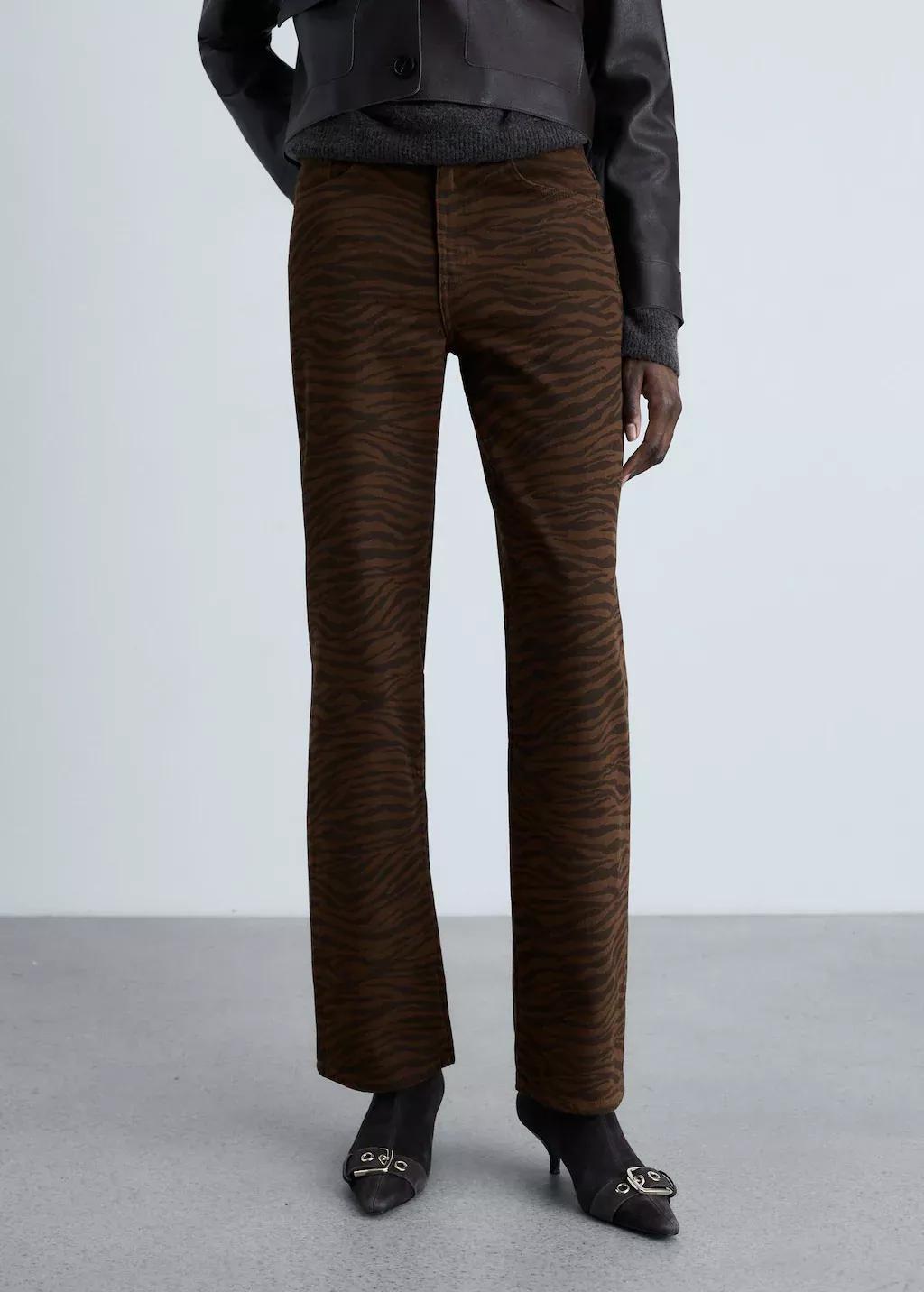 DARK BROWN Zebra-print straight-fit jeans, , large image number 0