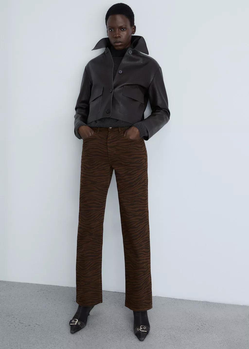 DARK BROWN Zebra-print straight-fit jeans, , large image number 2