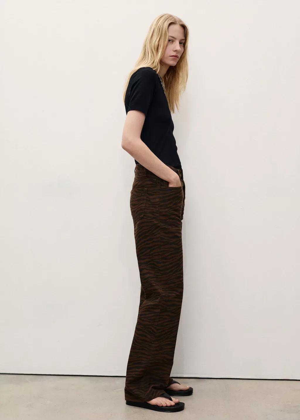 DARK BROWN Zebra-print straight-fit jeans, , large image number 5