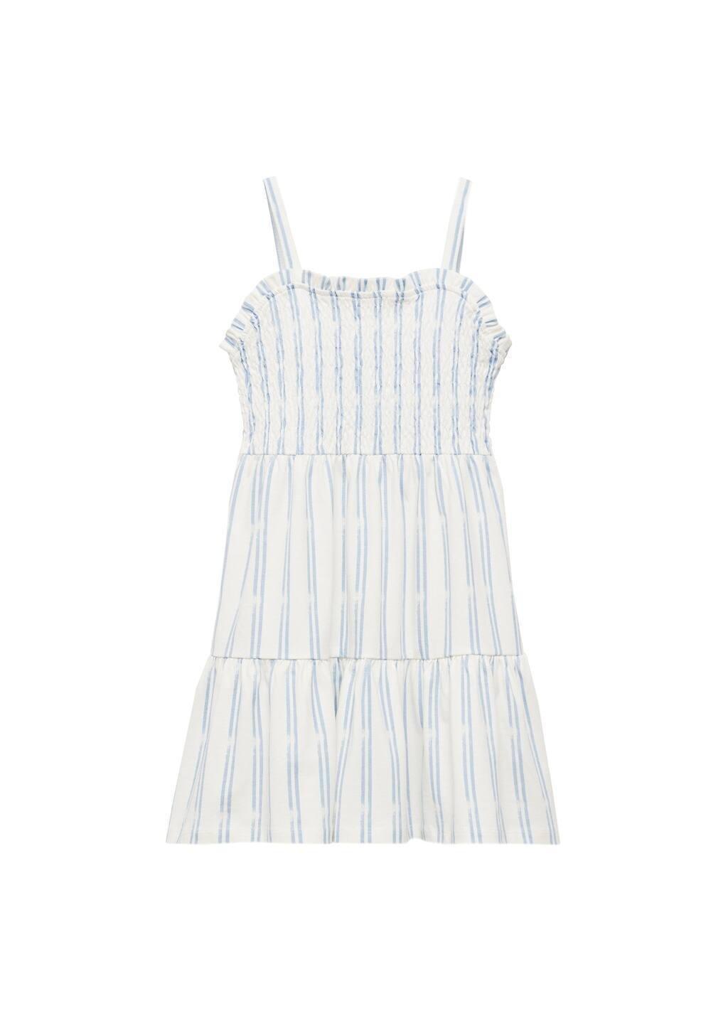 White Ruffled Striped Dress, , large image number 0