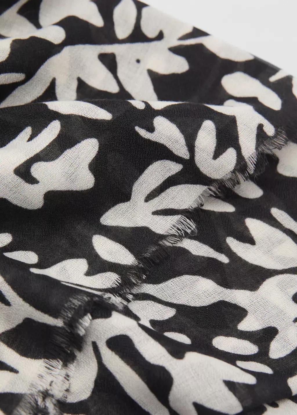 Black Floral Print Scarf, , medium