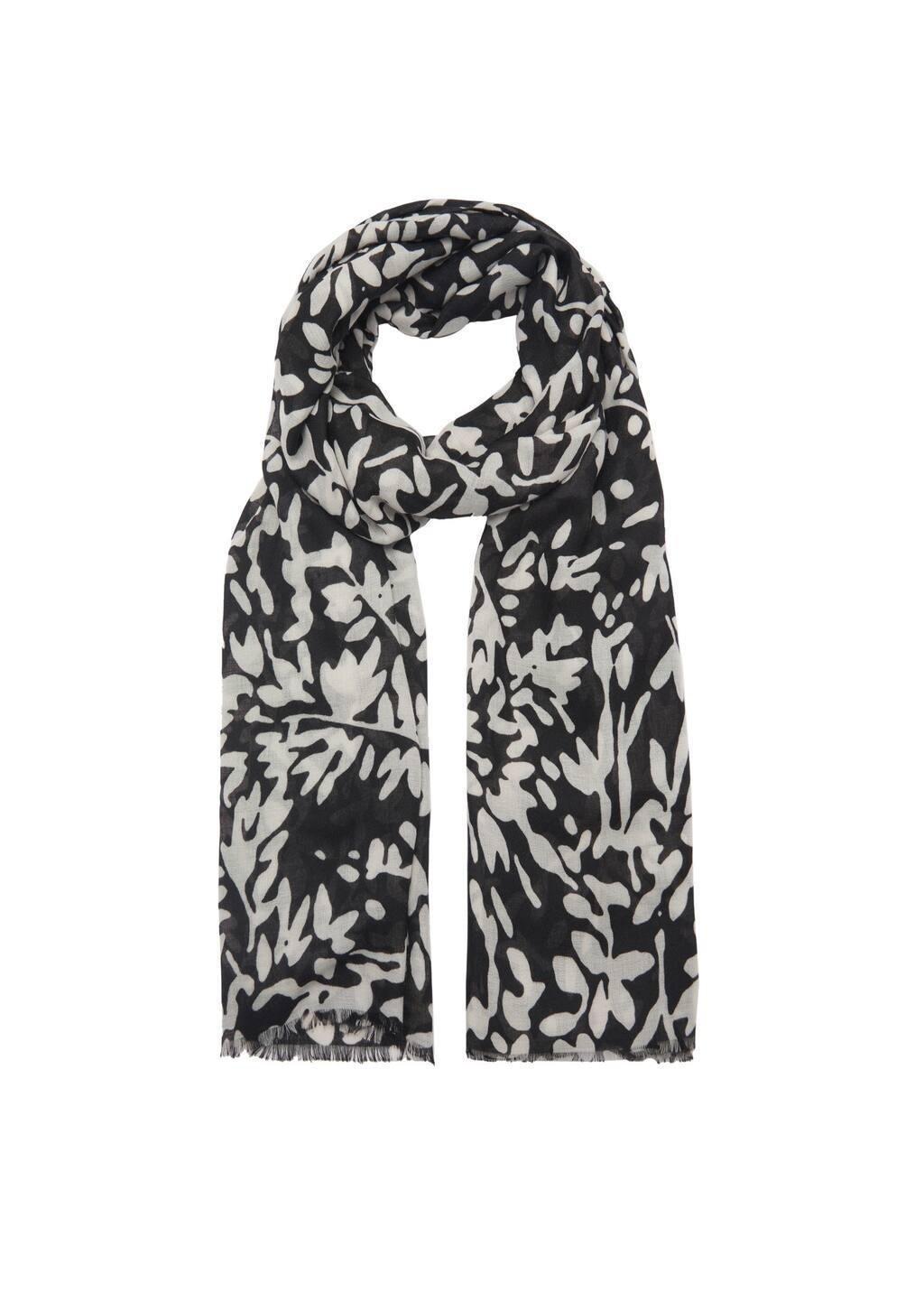 Black Floral Print Scarf, Black, large image number 1