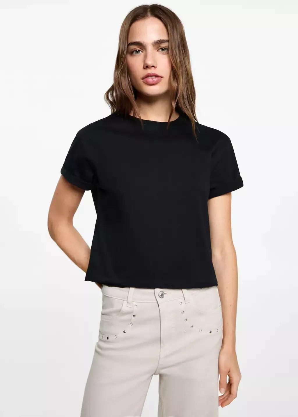 Black Crop T-Shirt, Kids Girls, , large image number 0