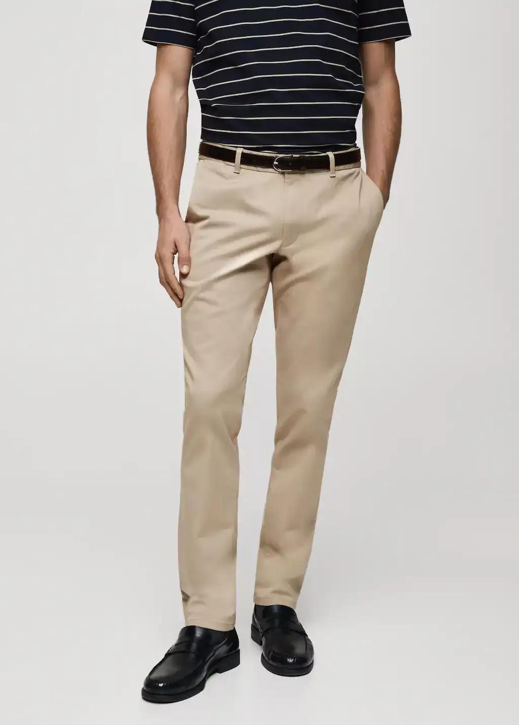 Beige Slim Fit Serge Chino Trousers, , medium