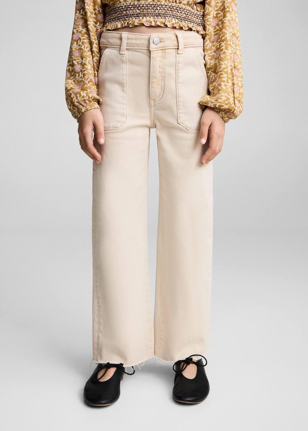 Beige Frayed Hem Culotte Jeans, Kids Girl, , large image number 1