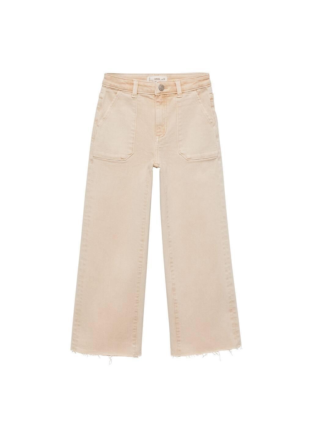 Beige Frayed Hem Culotte Jeans, Kids Girl, , large image number 3