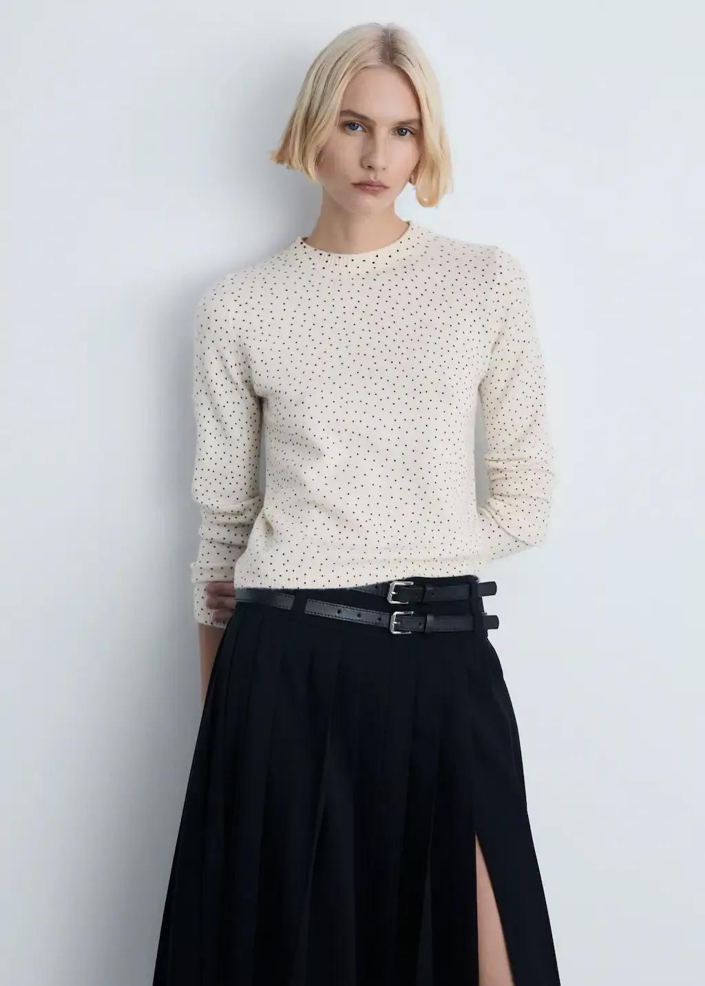 Beige Polka-Dot Knitted Sweater, , large image number 0