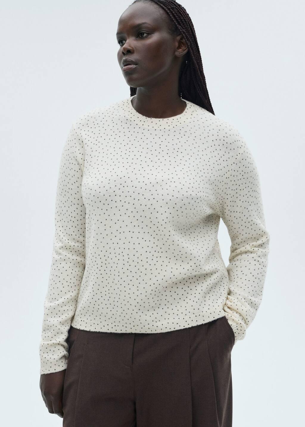 Beige Polka-Dot Knitted Sweater, , large image number 2