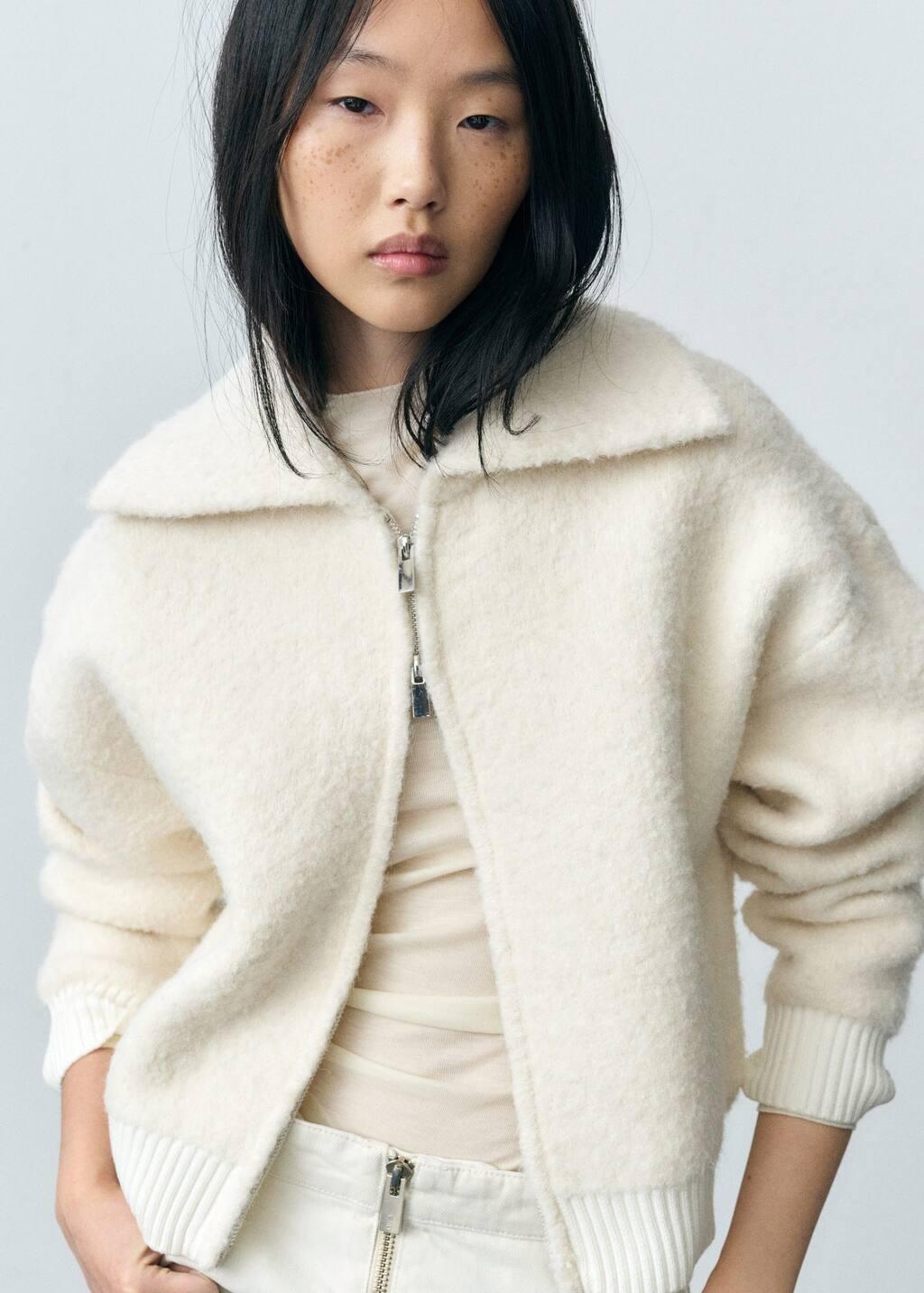 Beige Boucla Wool-Blend Jacket, , medium