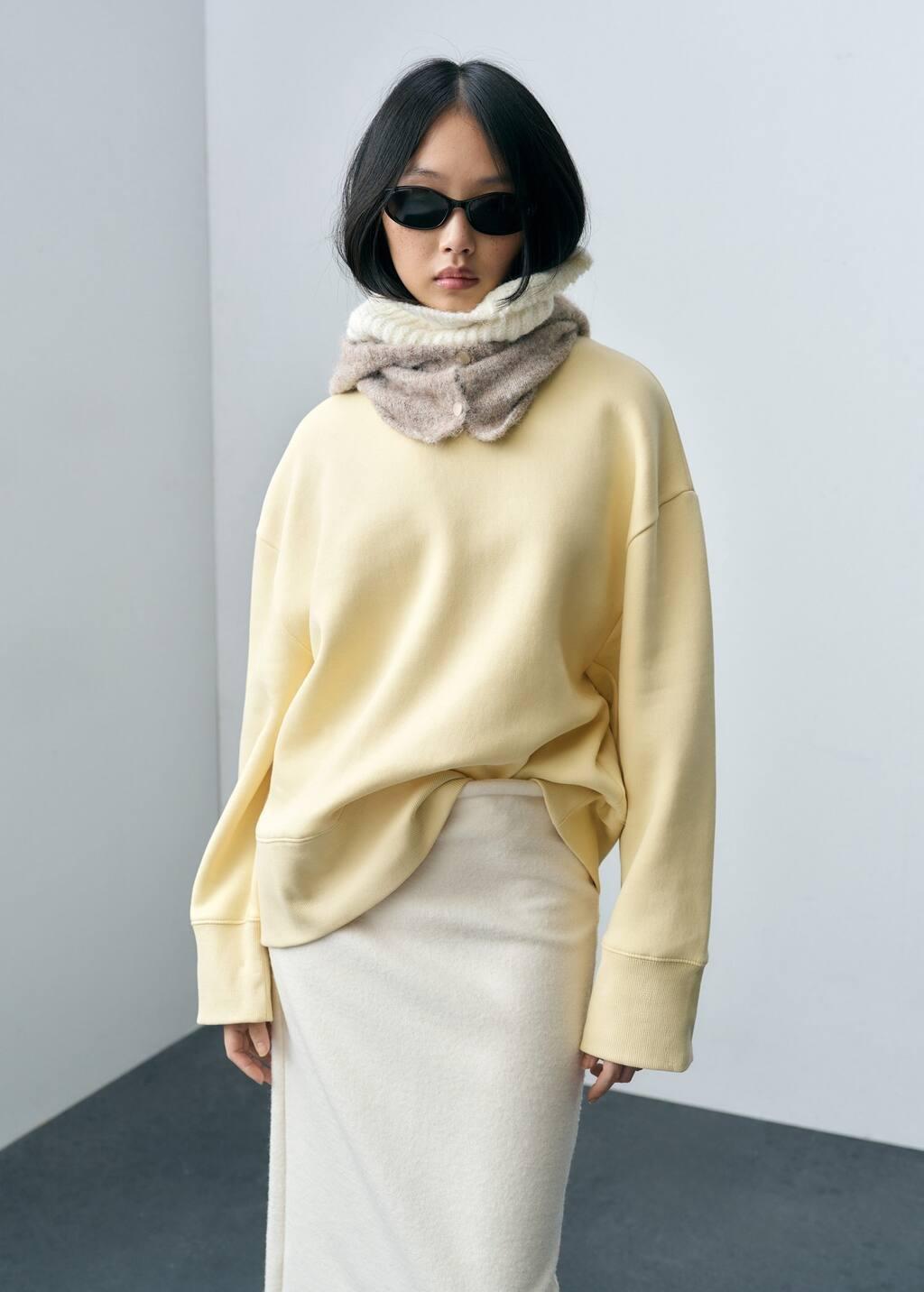 Yellow Oversize Cotton Sweatshirt, , medium