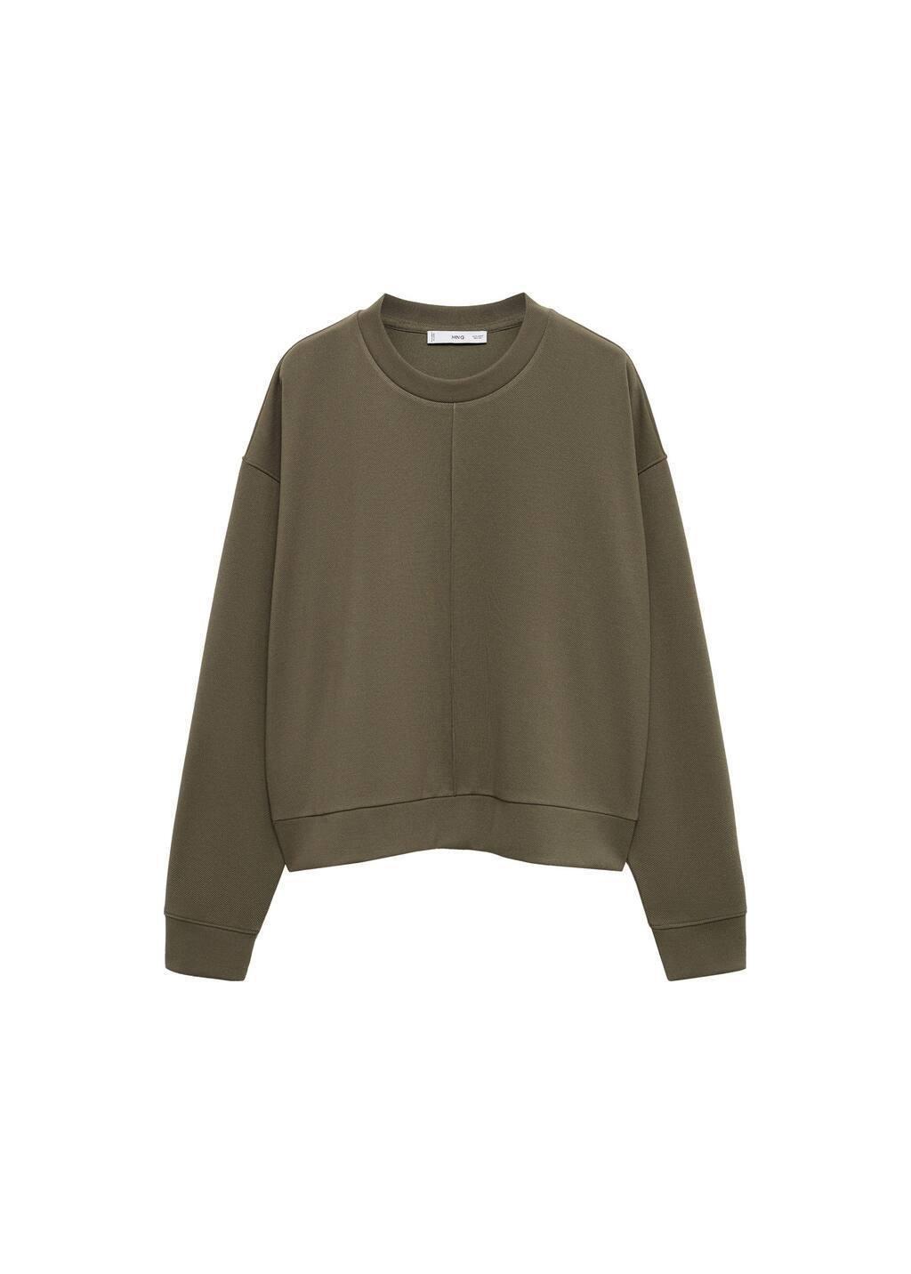 Khaki Crew Neck Sweatshirt With Stitching Detail, 0201_37, large image number 3