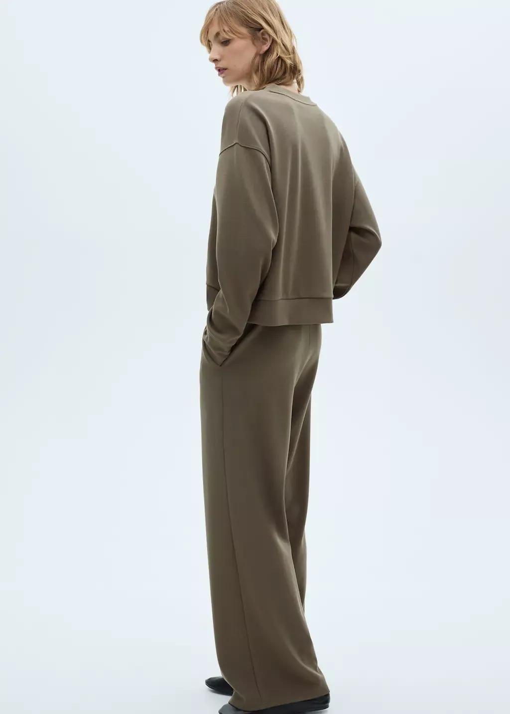 Khaki Crew Neck Sweatshirt With Stitching Detail, , large image number 5