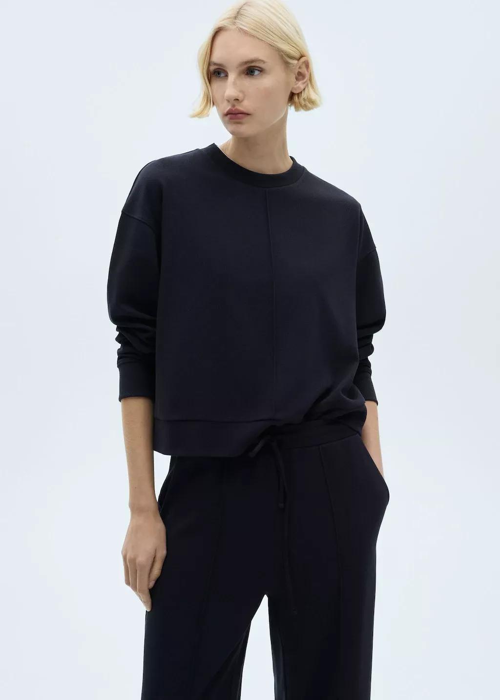 Navy Crew Neck Sweatshirt With Stitching Detail, , medium