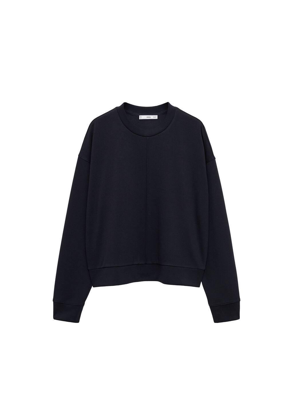 Navy Crew Neck Sweatshirt With Stitching Detail, , large image number 3