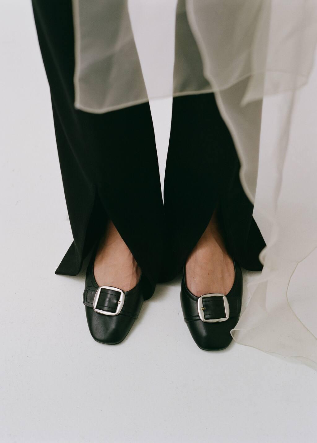 Black Buckle Leather Shoes, , large image number 5