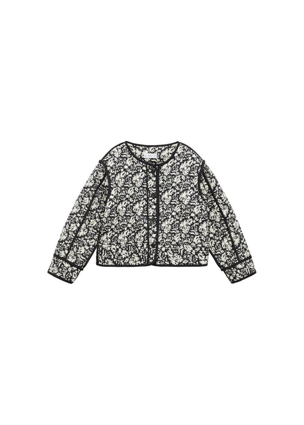 Black Printed Quilted Jacket, Kids Girl, , medium