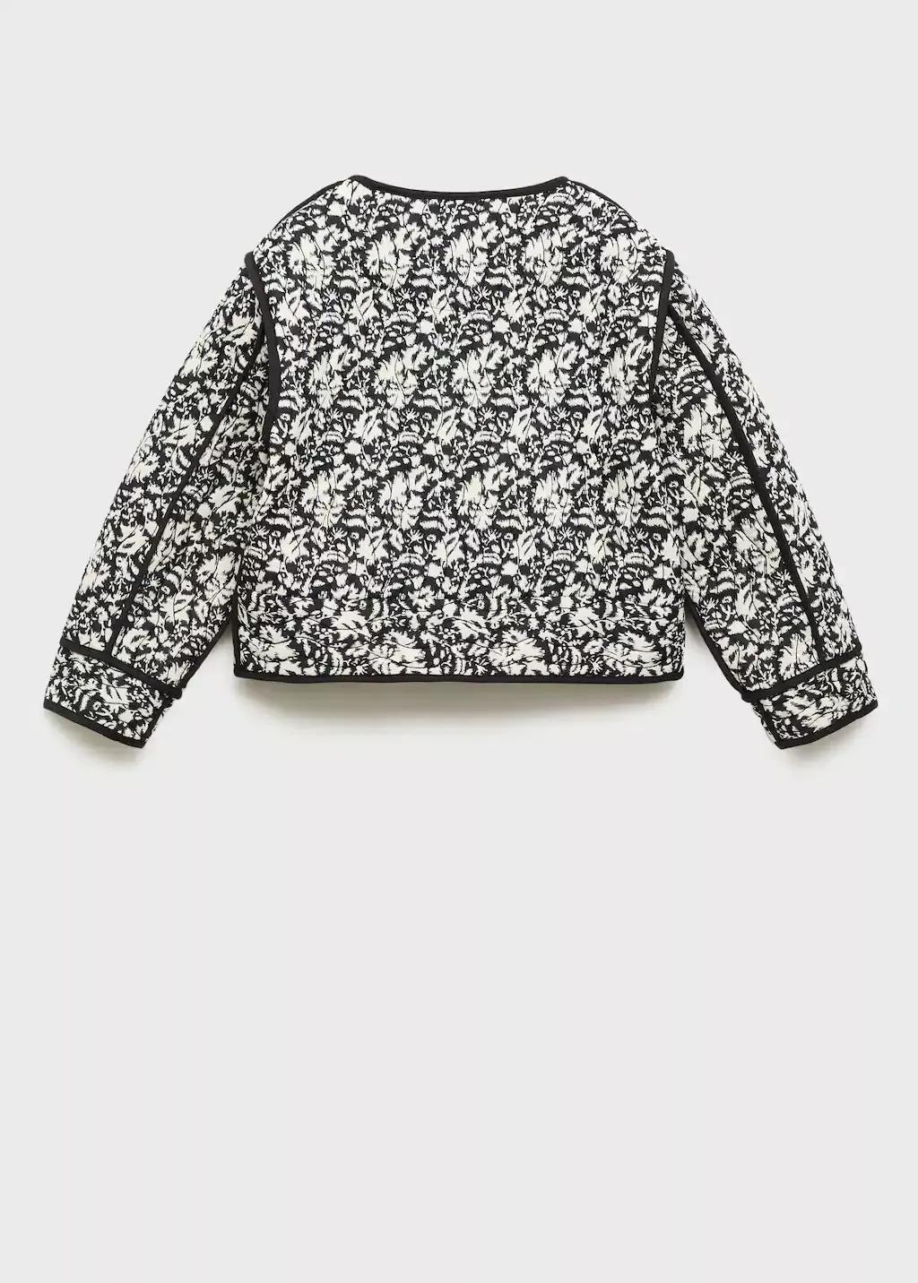 Black Printed Quilted Jacket, Kids Girl, , large image number 1
