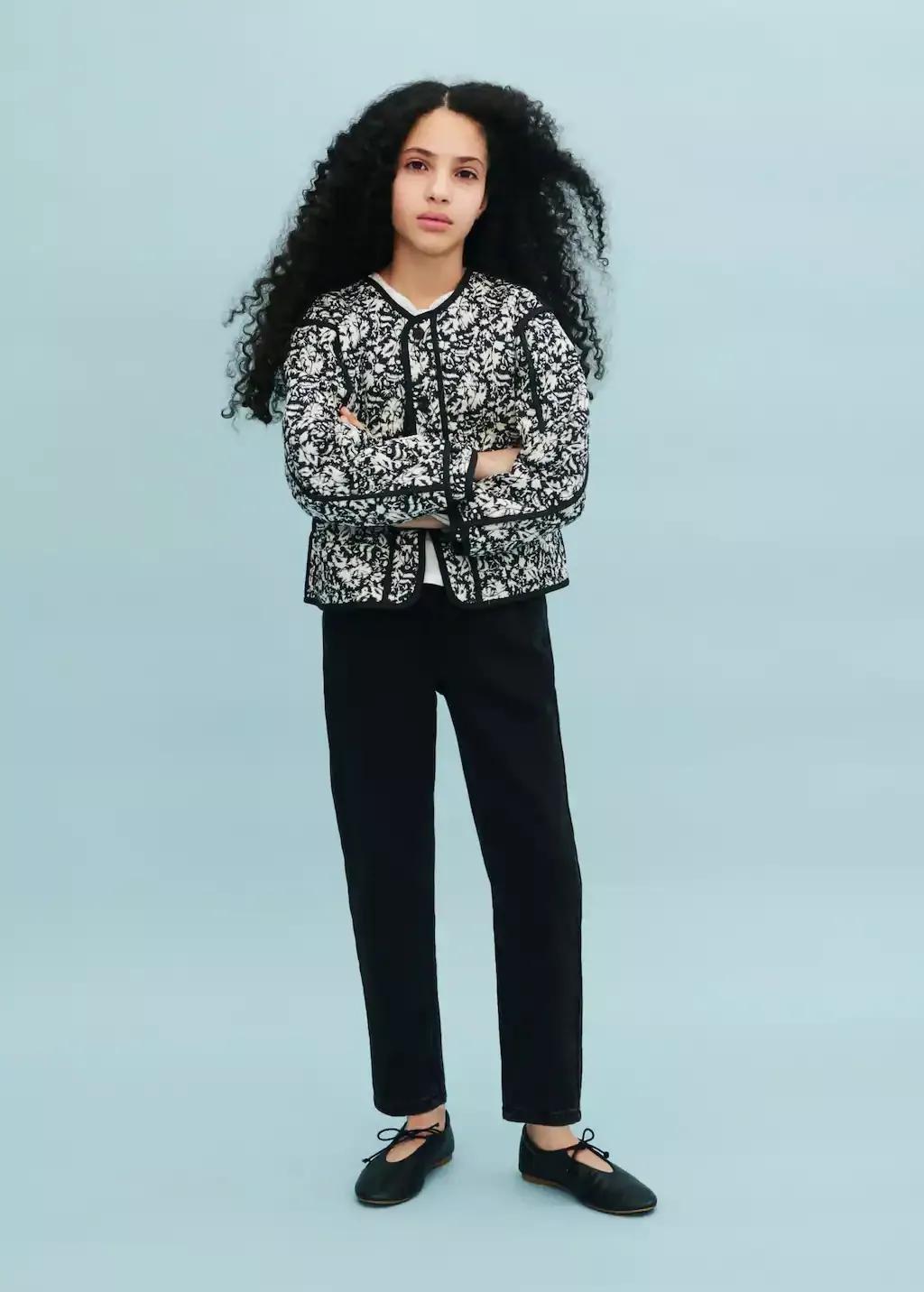 Black Printed Quilted Jacket, Kids Girl, , large image number 3