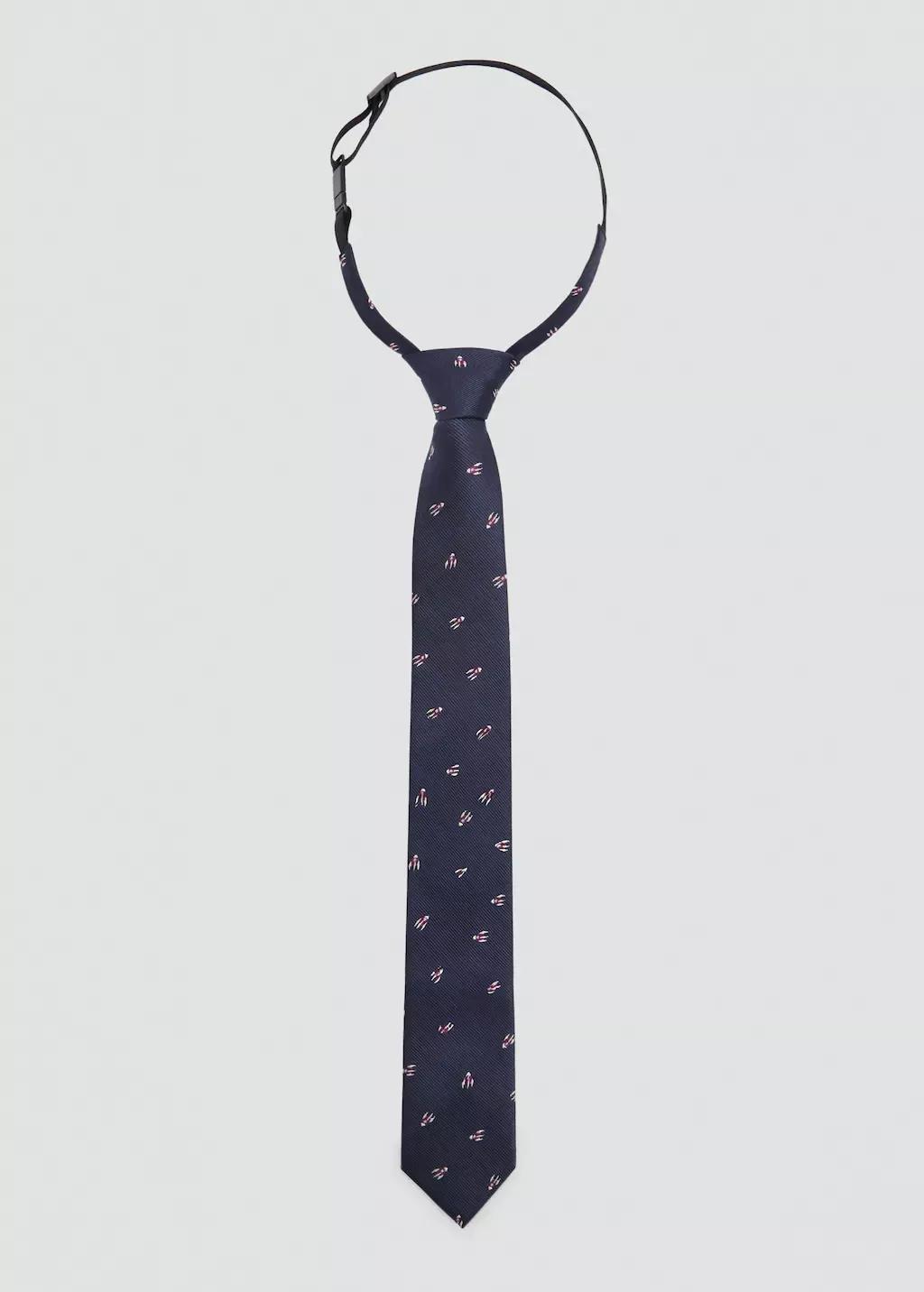 Navy Embroidery Tie, Kids Boy, Navy, large image number 2