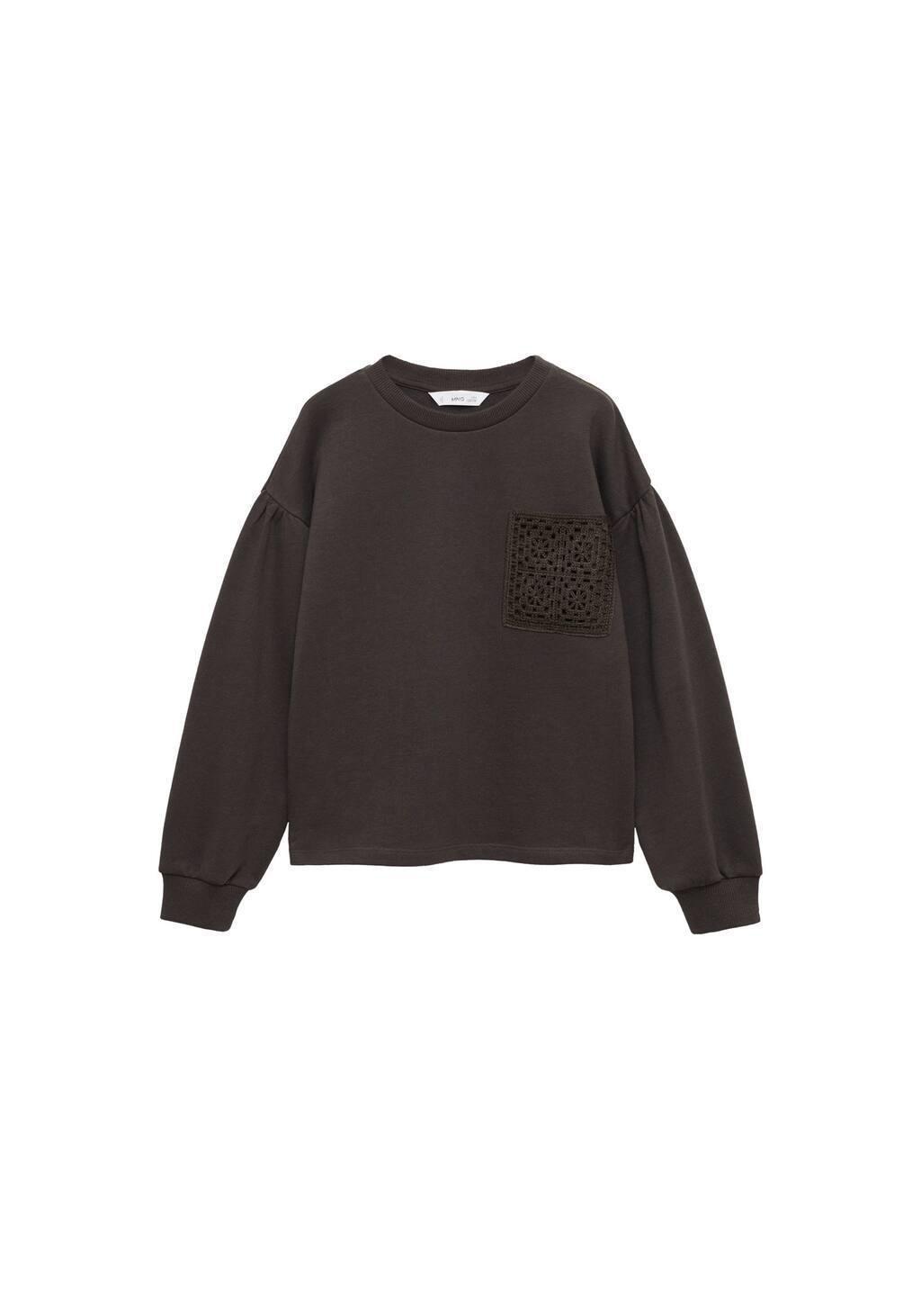 Grey Crochet Detail Sweatshirt, Kids Girl, , medium