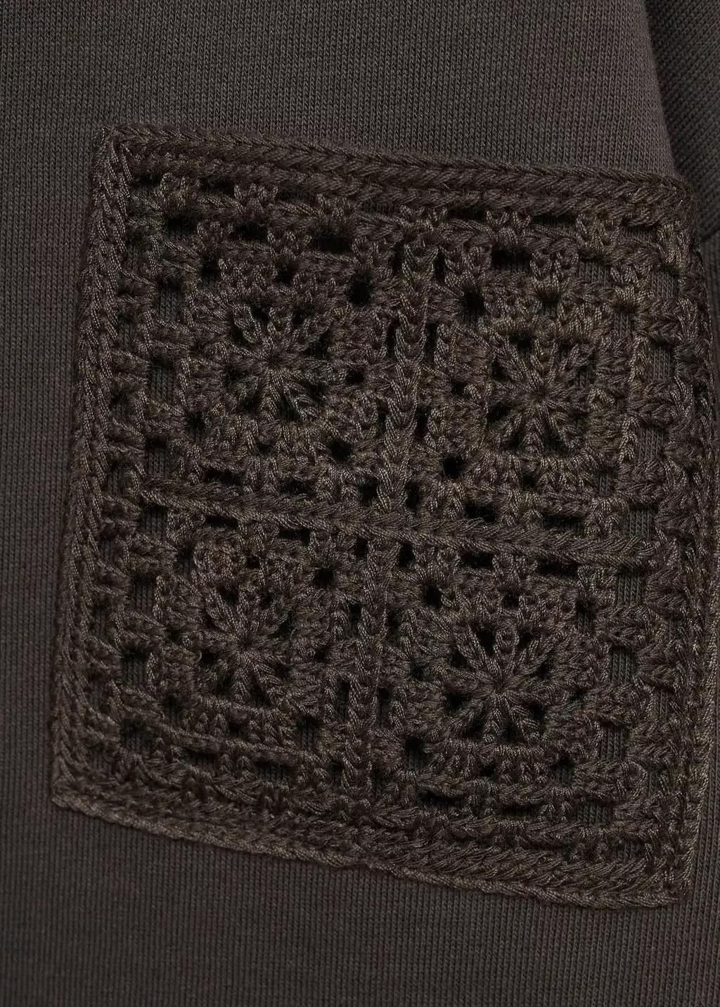 Grey Crochet Detail Sweatshirt, Kids Girl, , large image number 1