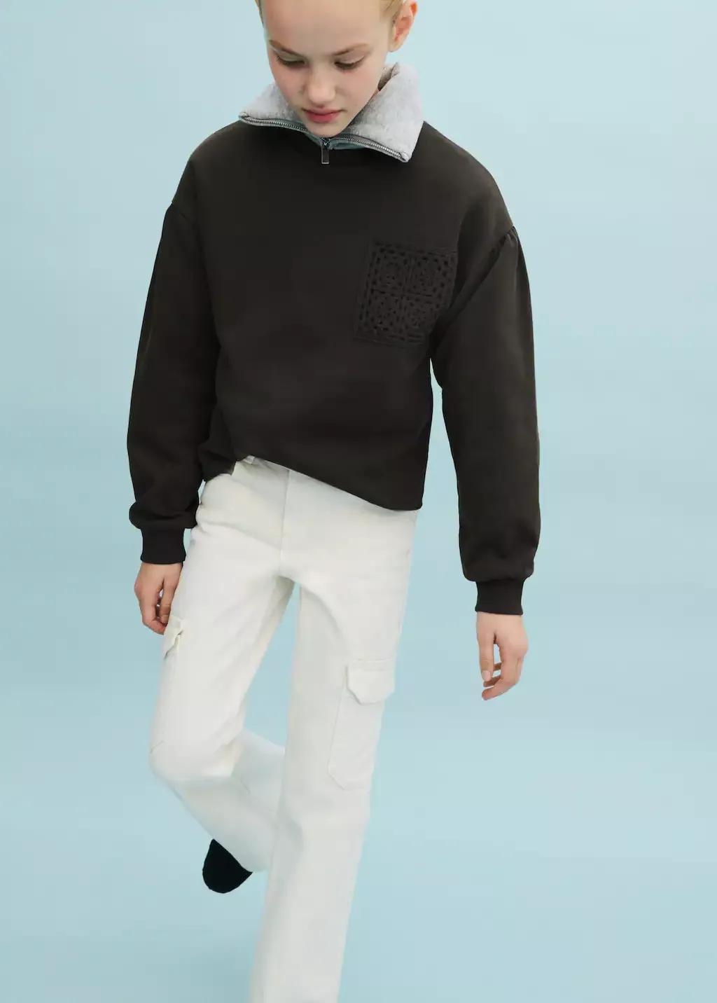 Grey Crochet Detail Sweatshirt, Kids Girl, , large image number 3