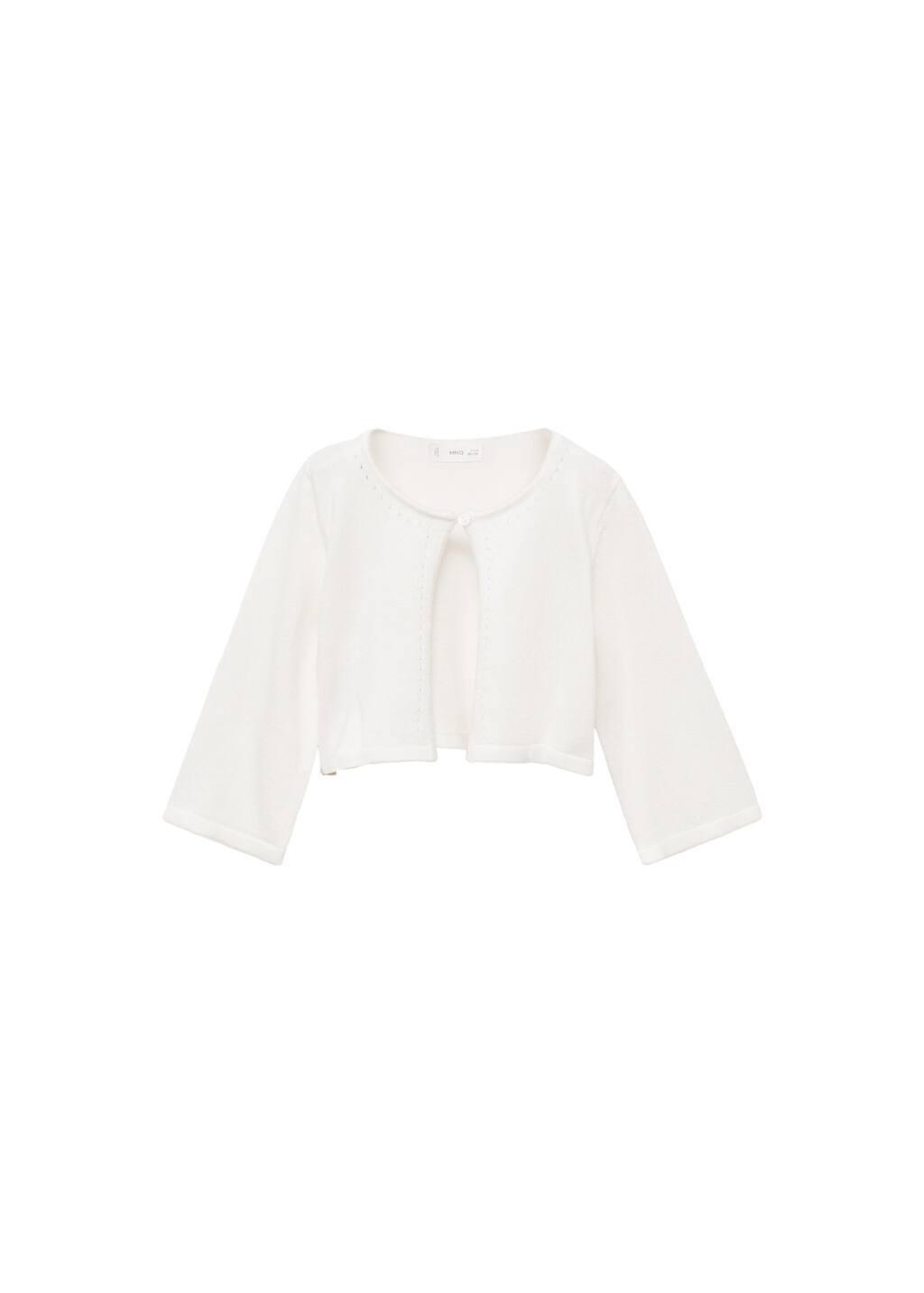 White Openwork Detail Knit Cardigan, Baby Girl, , large image number 0